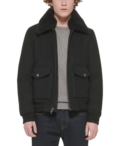 Shop Tommy Hilfiger Men's Faux-fur-collar Bomber Jacket In Black