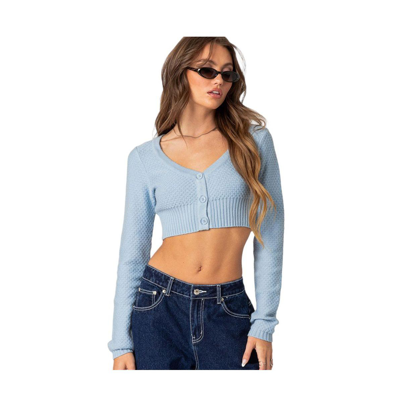 Shop Edikted Women's V Neck Cropped Cardigan In Light-blue