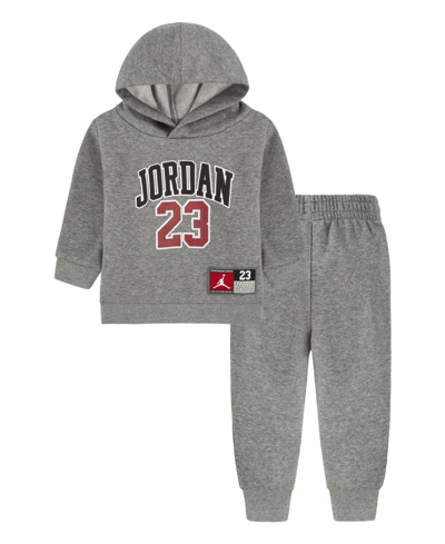 Shop Jordan Baby Boys Jersey Pack Pullover Hoodie And Joggers, 2 Piece Set In Carbon Heather