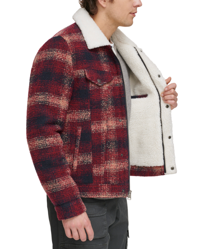 Shop Levi's Men's Plaid Fleece-lined Trucker Jacket In Red Multi