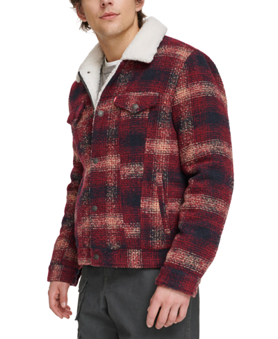 Shop Levi's Men's Plaid Fleece-lined Trucker Jacket In Red Multi