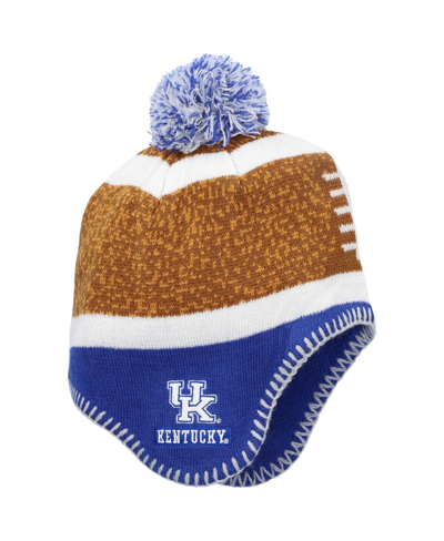 Shop Outerstuff Little Boys And Girls Brown, Royal Kentucky Wildcats Football Head Knit Hat With Pom In Brown,royal