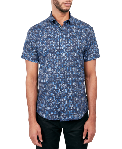 Shop Society Of Threads Men's Non-iron Performance Stretch Geo Button-down Shirt In Navy
