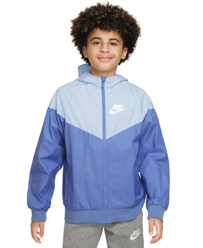 Shop Nike Sportswear Windrunner Boys' Jacket In Polar,blue Tint,polar,white