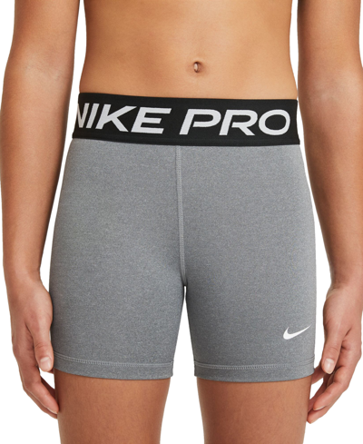 Shop Nike Pro Big Girl's 3" Shorts In Carbon Heather Grey