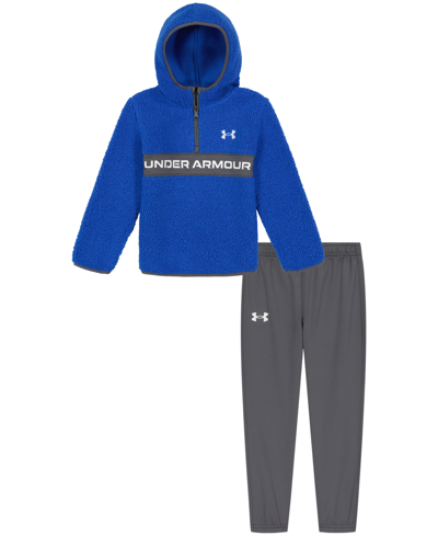 Shop Under Armour Little Boys Indispensable Sherpa Hoodie And Joggers Set In Team Royal