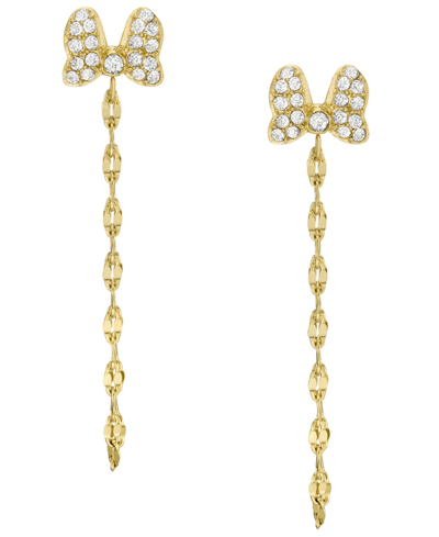 Shop Fossil Disney X  Special Edition Women's Clear Crystal Minnie Mouse Drop Earrings In Gold Tone