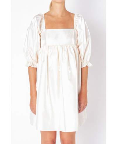 Shop Endless Rose Women's Shiny Puff Sleeve Mini Dress In Cream