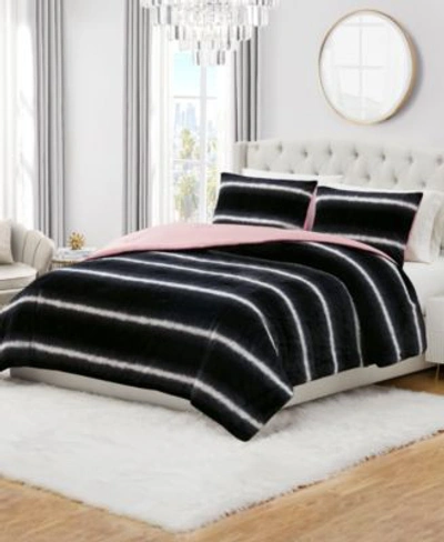 Shop Juicy Couture Faux Fur Ombre Stripe Comforter Sets In Black,white