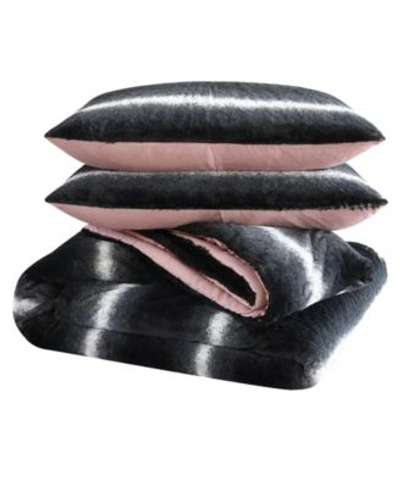 Juicy Couture Faux Fur Ombre Stripe Comforter Sets In Black,white
