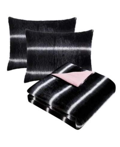 Shop Juicy Couture Faux Fur Ombre Stripe Comforter Sets In Black,white