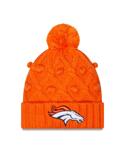 Shop New Era Big Girls  Orange Denver Broncos Toasty Cuffed Knit Hat With Pom