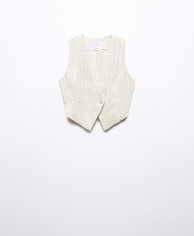 Mango Jewel Button Tweed Vest Ecru In Ecru