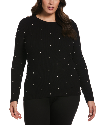Shop Ella Rafaella Plus Size Embellished Long Sleeve Sweater In Black