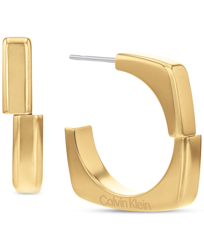 Shop Calvin Klein Stainless Steel Small Sculpted C-hoop Earrings, 0.88" In Gold