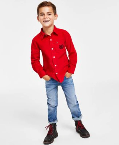 Shop Tommy Hilfiger Toddler Little Boys Corduroy Shirt Blue Stone Jeans In Stone Blue