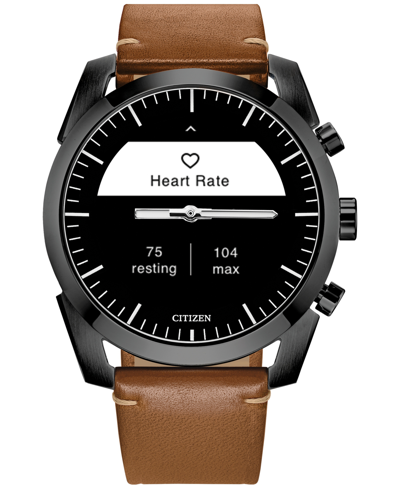 Shop Citizen Men's Cz Smart Hybrid Sport Brown Leather Strap Smart Watch 43mm