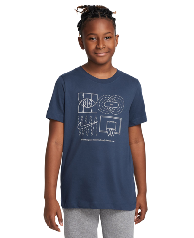Shop Nike Big Kids Sportswear Culture Of Basketball Relaxed-fit Printed T-shirt In Midnight Navy