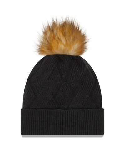 New Era Black Atlanta Falcons Snowy Cuffed Knit Hat With Pom In Black