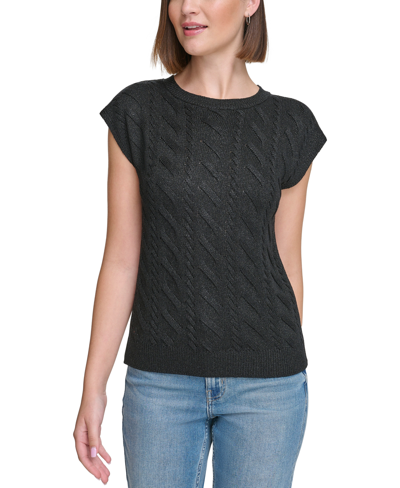 Shop Calvin Klein Jeans Est.1978 Women's Cable-knit Metallic Sweater Vest In Black,black