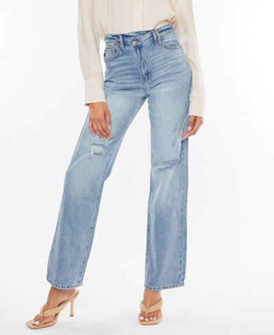 Shop Kancan Women's 90s Straight Wide Leg Jeans In Light