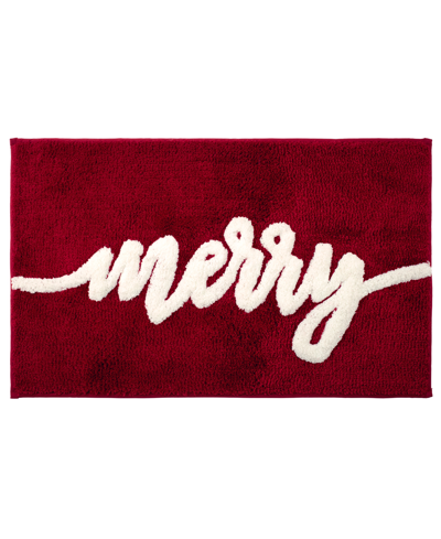 Avanti Merry Festive Script Holiday Bath Rug, 20" X 32" In Red
