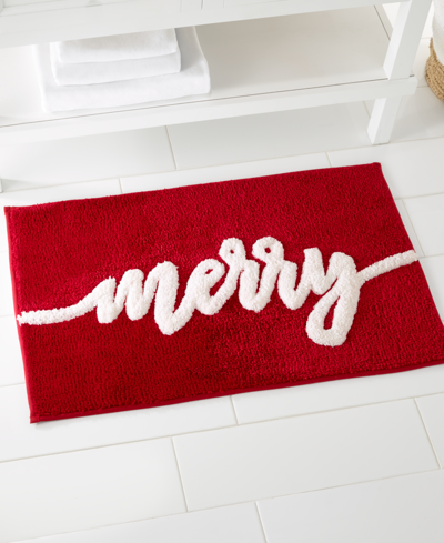 Avanti Merry Festive Script Holiday Bath Rug, 20" X 32" In Red