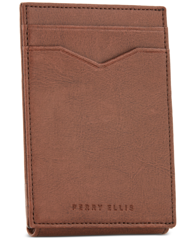 Shop Perry Ellis Portfolio Men's Magnetic Leather Card Case In Brown