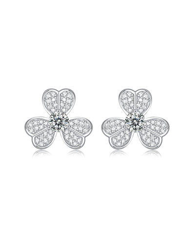 Shop Stella Valentino Sterling Silver White Gold Plated With 0.25ctw Lab Created Moissanite Blooming Flower Petal Stud Ear