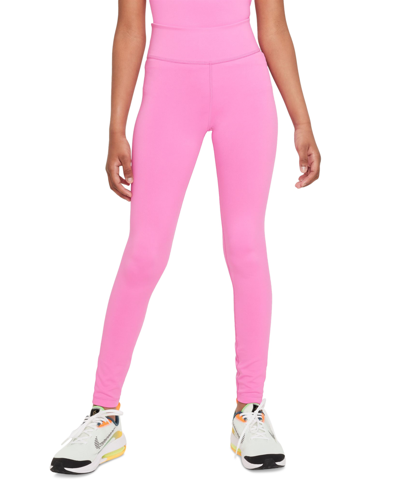 Shop Nike Girls Dri-fit One Leggings In Playful Pink,white