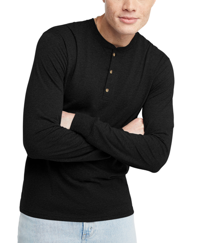 Shop Alternative Apparel Men's Hanes Originals Tri-blend Long Sleeve Henley T-shirt In Black