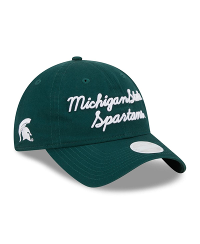 Shop New Era Women's  Green Michigan State Spartans Script 9twenty Adjustable Hat