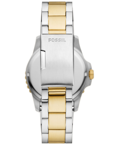 Shop Fossil Men's Blue Dive Three-hand Date Two-tone Stainless Steel Watch 42mm