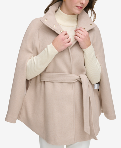 Shop Calvin Klein Womens Double-breasted Cape Coat In Red Beige Melange
