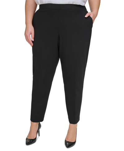 Shop Calvin Klein Plus Size Elastic-back Straight-leg Pants In Black