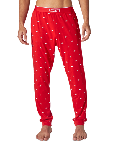 Shop Lacoste Men's Printed Pajama Joggers In Red,white
