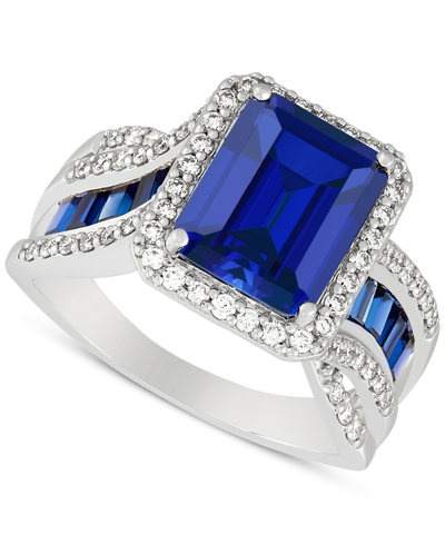Shop Grown With Love Lab Grown Sapphire (5-1/5 Ct. T.w.) & Lab Grown Diamond (1/2 Ct. T.w.) Statement Ring In 14k White G