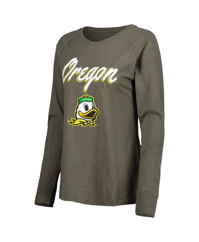 Shop Boxercraft Women's Olive Oregon Ducks Payton Elbow Patch Slub Raglan Long Sleeve T-shirt