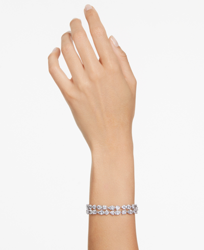 Swarovski Rhodium-plated Mixed Crystal Double-row Flex Bracelet In Silver