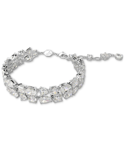 Swarovski Rhodium-plated Mixed Crystal Double-row Flex Bracelet In Silver