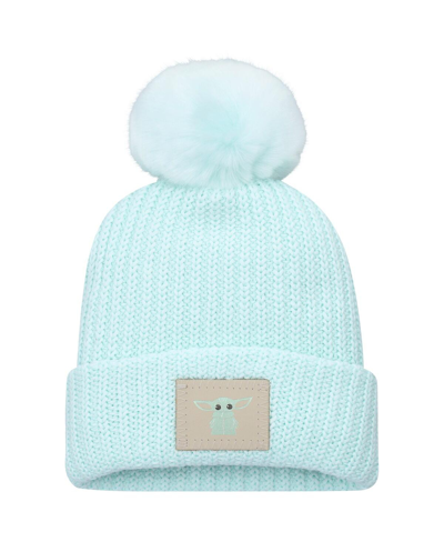 Love Your Melon Women's  Mint Star Wars Grogu Cuffed Knit Hat With Pom