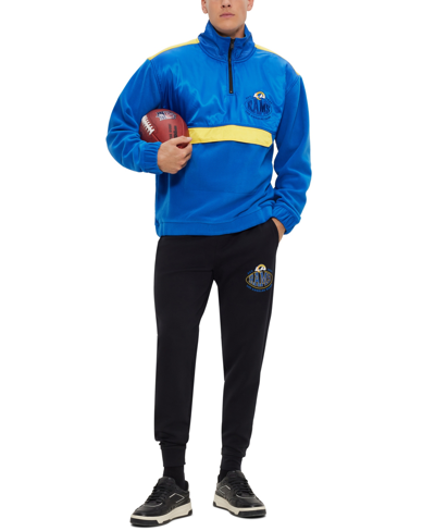 Hugo Boss Boss X Nfl Fumble Mixed Media Quarter Zip Pullover In Bright Blue