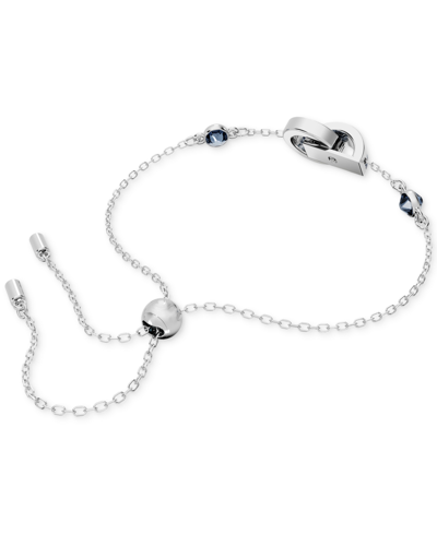 Shop Swarovski Rhodium-plated Color Pave Interlocking Loop Slider Bracelet In Blue