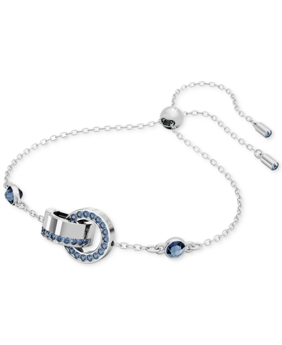 Shop Swarovski Rhodium-plated Color Pave Interlocking Loop Slider Bracelet In Blue