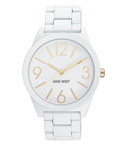 Nine West Women's Quartz Matte White Alloy Link Bracelet Watch, 42mm In White