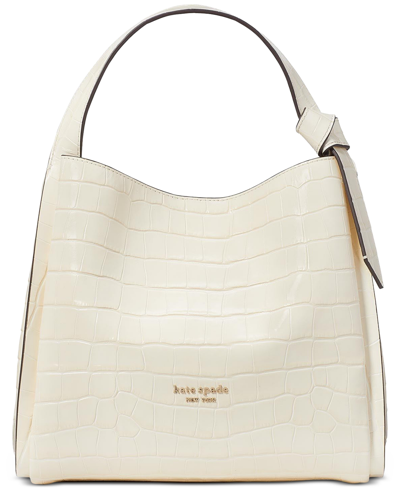 Shop Kate Spade Knott Croc Embossed Leather Small Crossbody Tote In Halo White