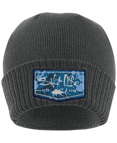 Shop Salt Life Men's Aqua Badge Beanie Hat In Steel Heather