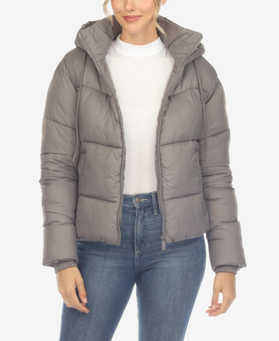Shop White Mark Women's Full Front Zip Hooded Bomber Puffer Jacket In Gray