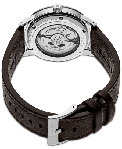 Seiko Men's Automatic Presage Gmt Brown Perforated Leather Strap Watch 41mm In Gray