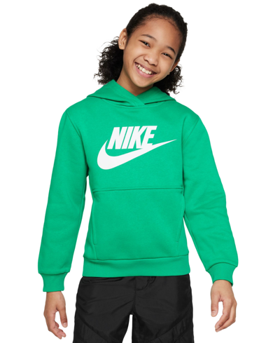 Shop Nike Big Kids' Sportswear Club Fleece Hoodie In Stadium Green,white